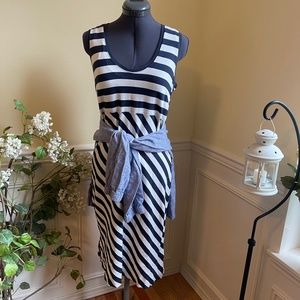 Dickie Walker Authentic Marine Nautical Navy White Striped Tank Dress Size Large
